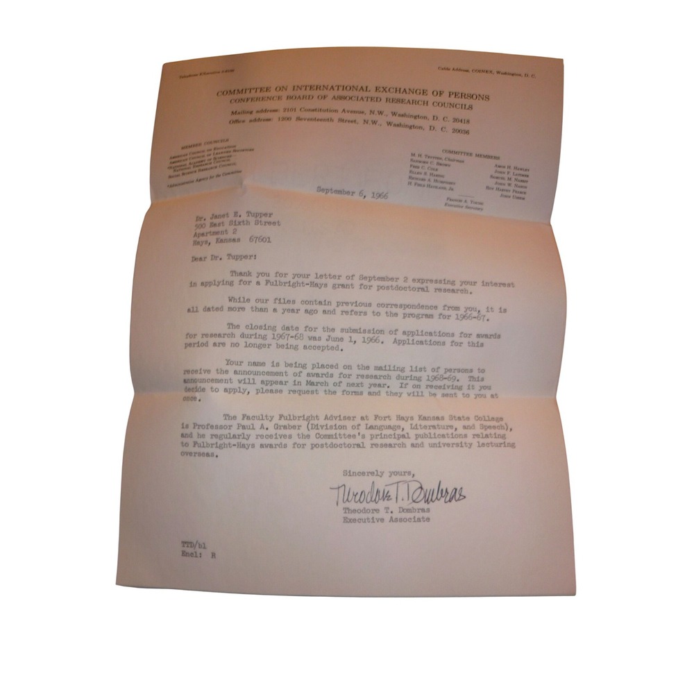 1966 Fulbright-Hays Grant Signed Letter & Postdoctoral Research Booklet Ephemera